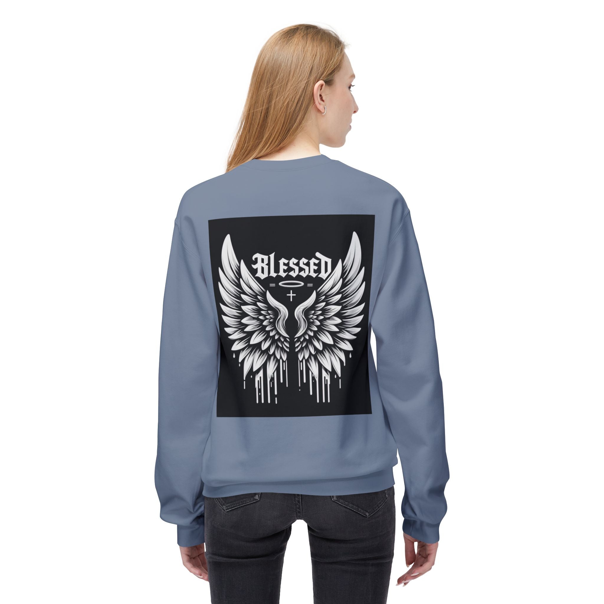 Blessed Wings Unisex Fleece Crewneck Sweatshirt - Softstyle Classic for Faith & Comfort