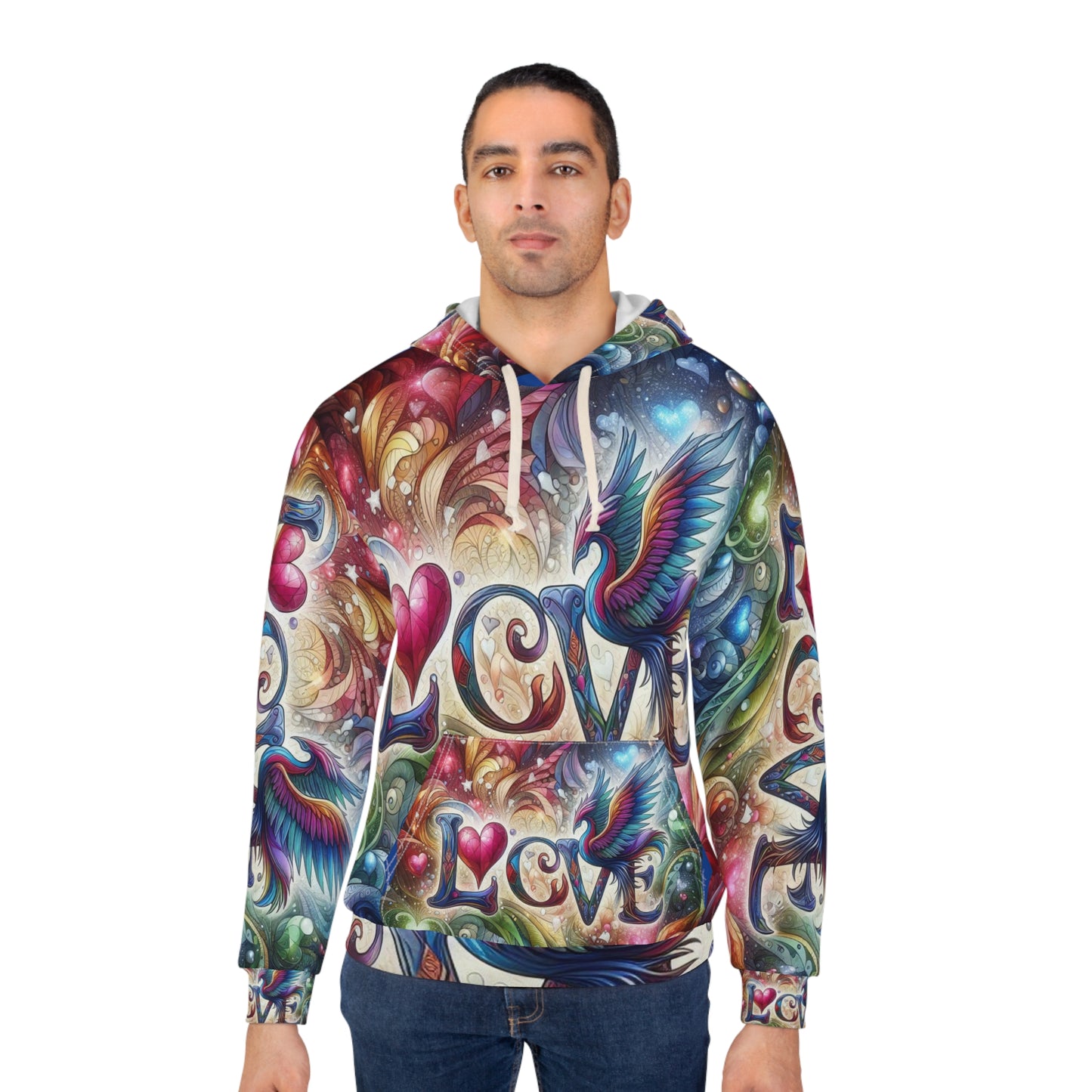 Colorful Love Design Unisex Pullover Hoodie - Perfect for Valentine's Day and Everyday Wear