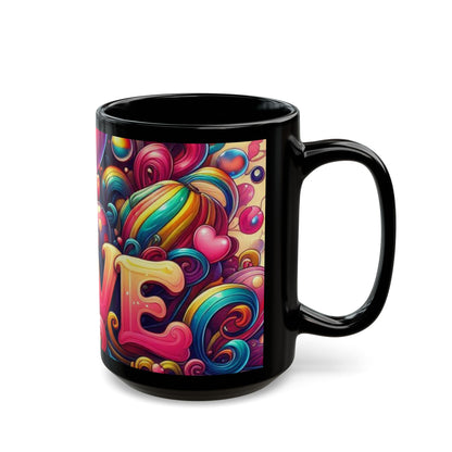 Colorful Love Black Mug – Vibrant Heart Design for Valentine's Day & Everyday Joy