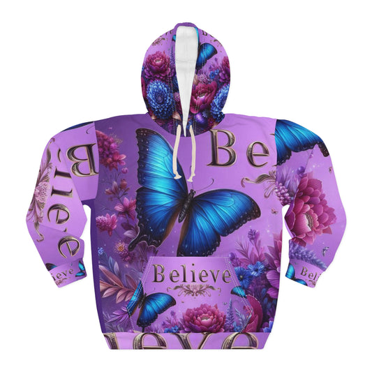 Butterfly Believe Unisex Pullover Hoodie - Inspirational Floral Design