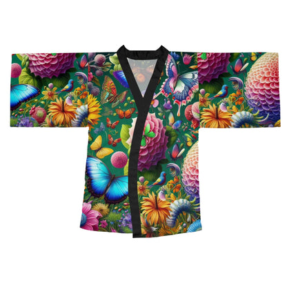 Vibrant Floral Long Sleeve Kimono Robe – Perfect for Relaxation and Special Occasions