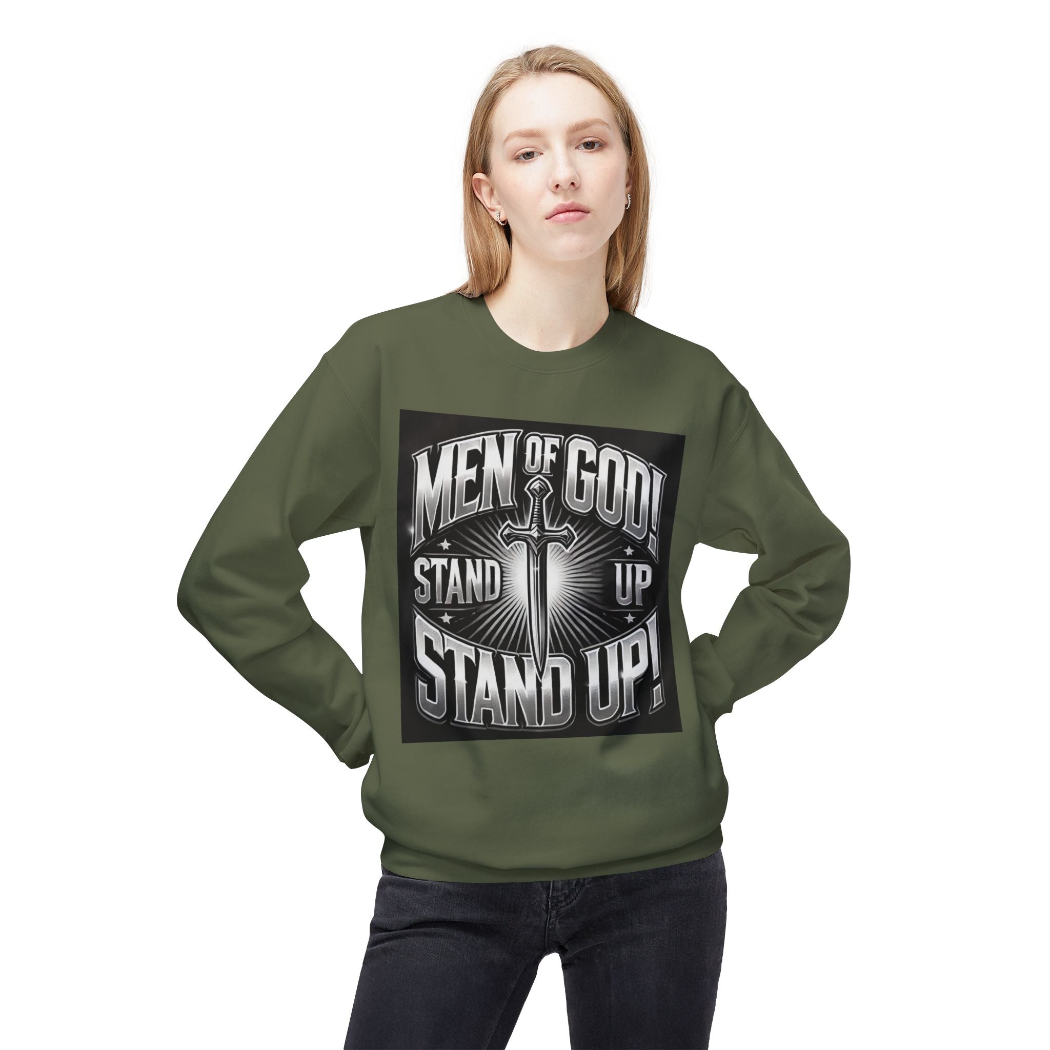 Men of God Stand Up Sweatshirt - Unisex Midweight Fleece Crewneck