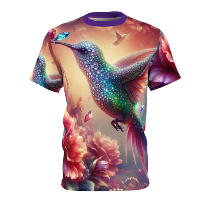 Vibrant Hummingbird Unisex Cut & Sew Tee - Colorful Floral Art T-Shirt