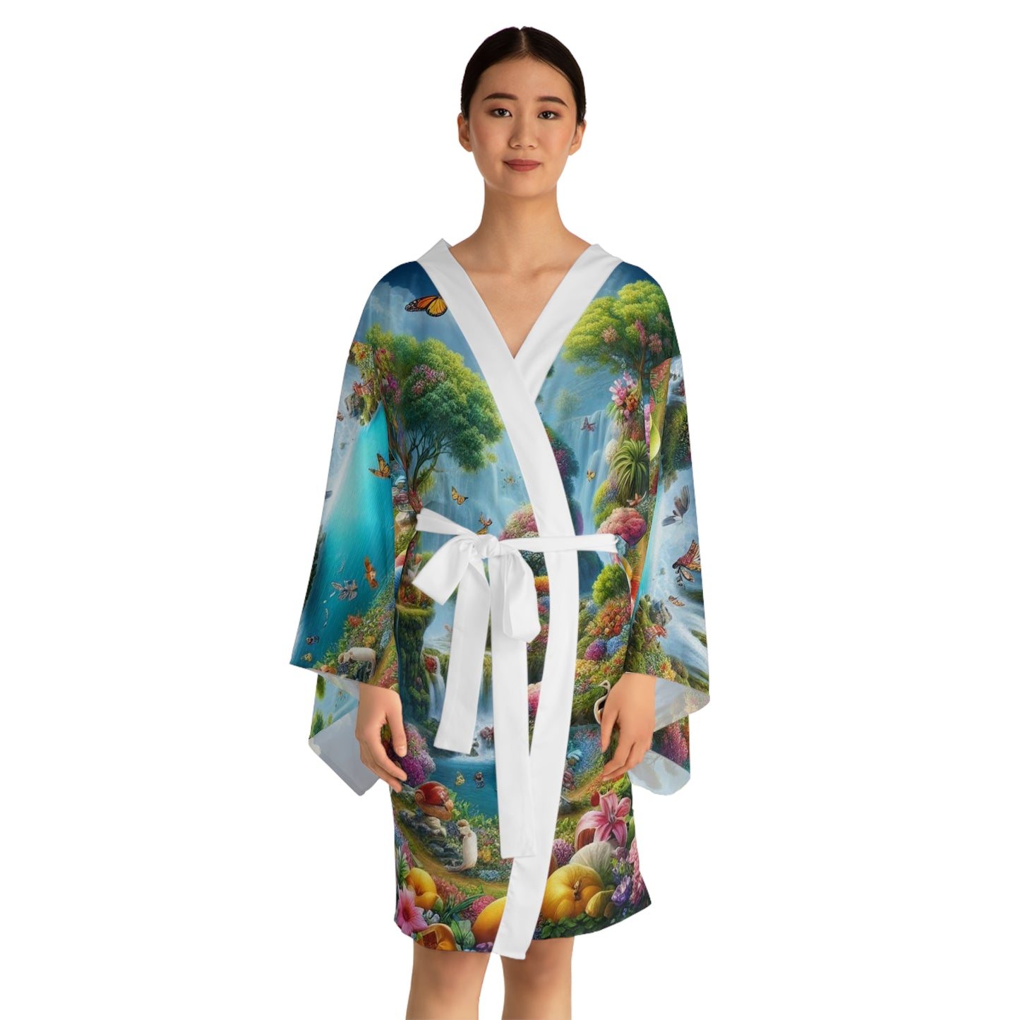 Vibrant Floral Long Sleeve Kimono Robe - Relax in Paradise