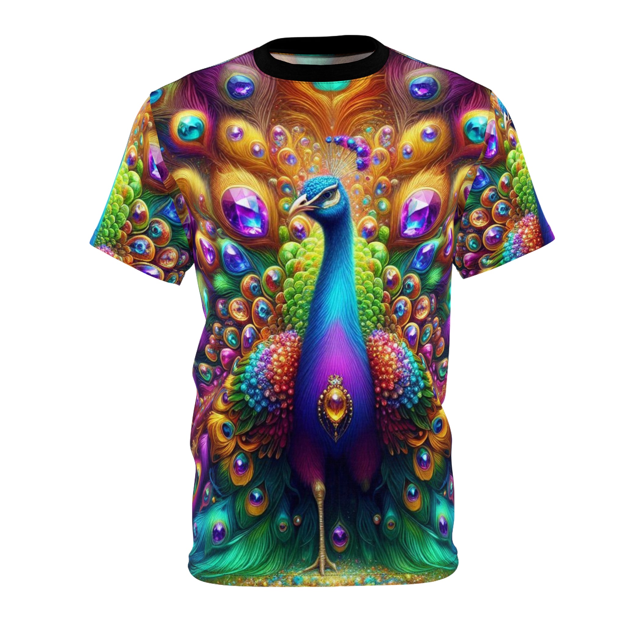 Vibrant Royal Peacock Unisex Cut & Sew Tee - Colorful Artistic Design