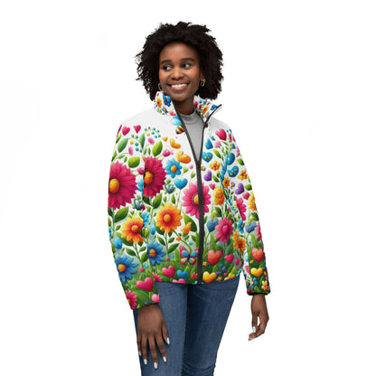 Vibrant Floral Women’s Puffer Jacket - Colorful Spring Style for Casual Outings