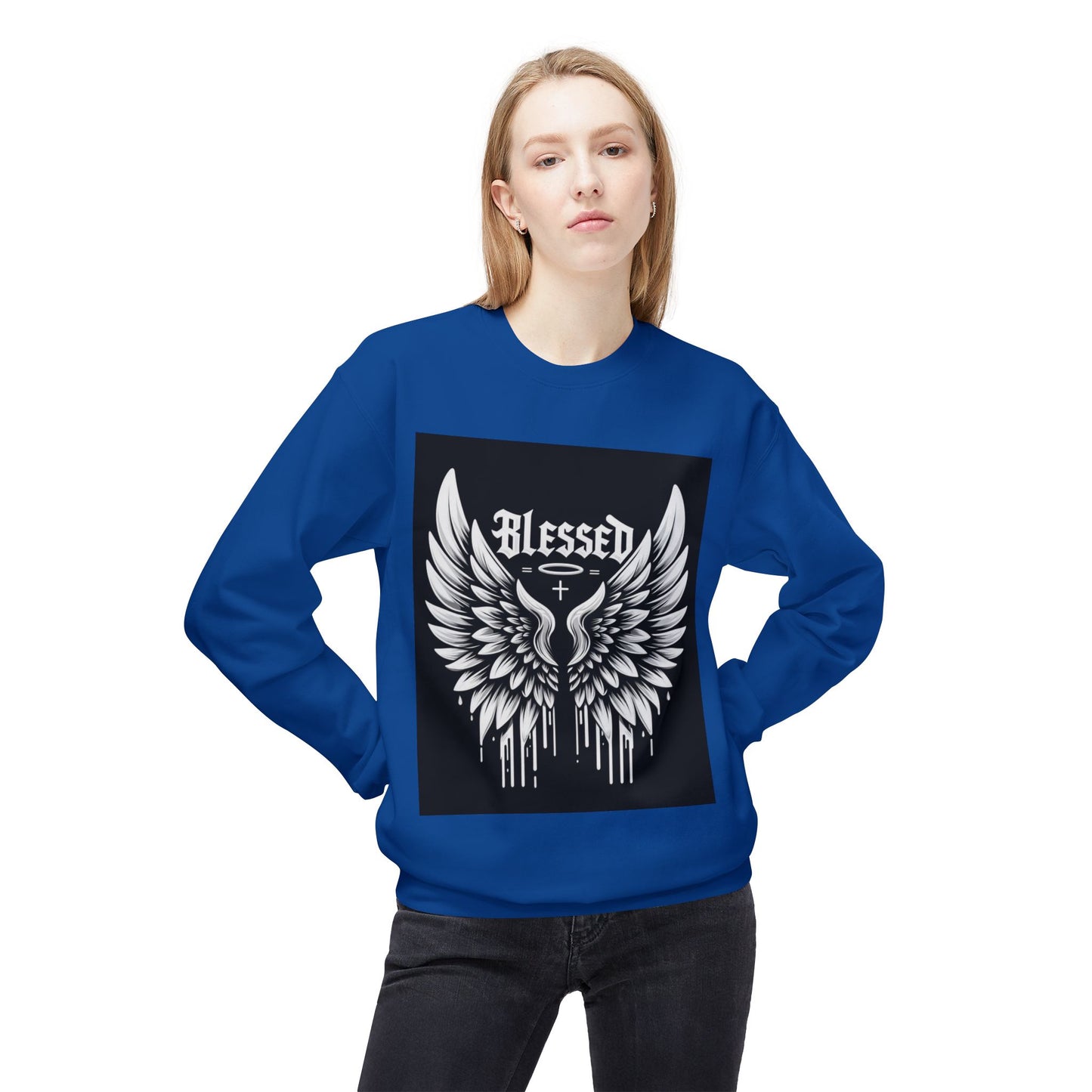 Blessed Wings Unisex Fleece Crewneck Sweatshirt - Softstyle Classic for Faith & Comfort