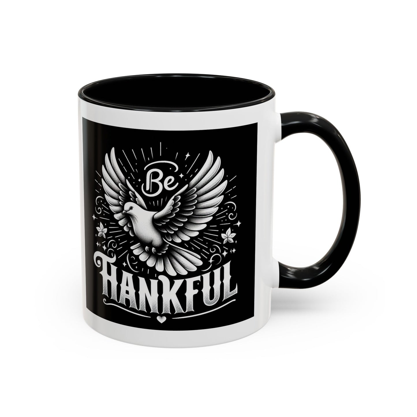 Be Thankful Accent Coffee Mug - Black Winged Design for Daily Inspiration