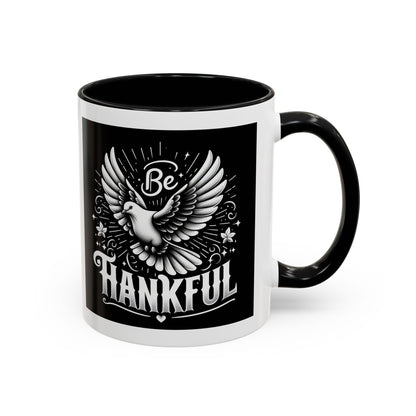 Be Thankful Accent Coffee Mug - Black Winged Design for Daily Inspiration