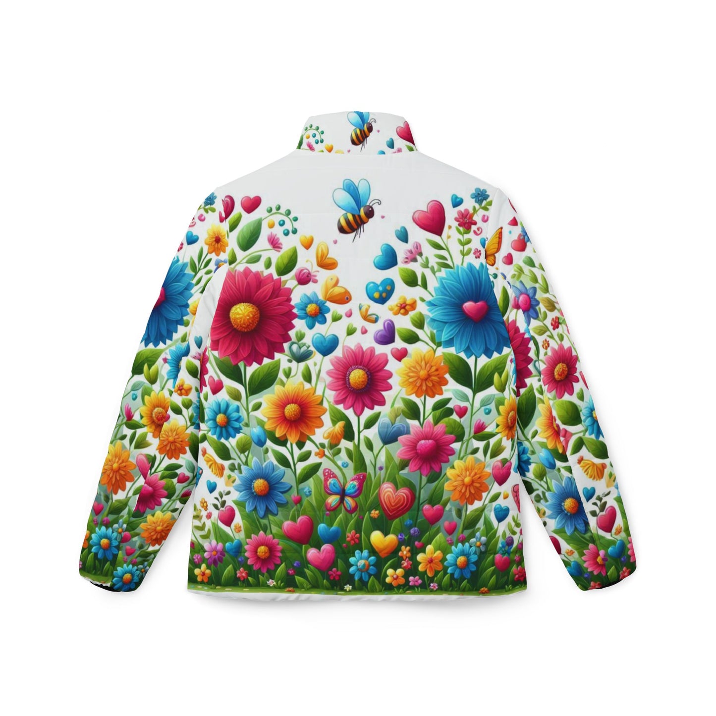 Vibrant Floral Women’s Puffer Jacket - Colorful Spring Style for Casual Outings