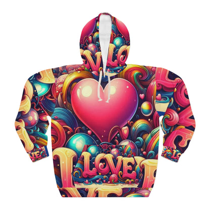 Colorful Love Design Unisex Pullover Hoodie - Perfect for Festivals & Celebrations