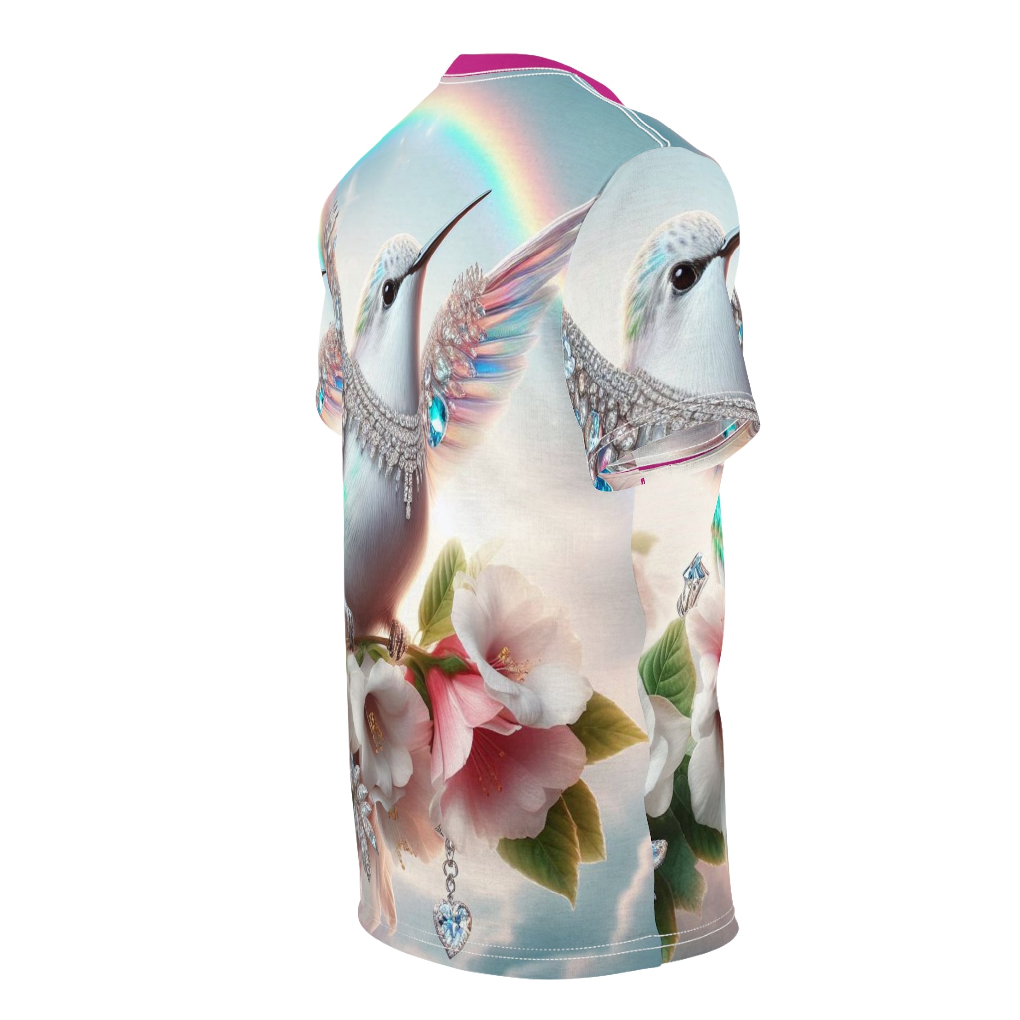 Vibrant Hummingbird Unisex Cut & Sew Tee - Colorful Floral Design for Nature Lovers