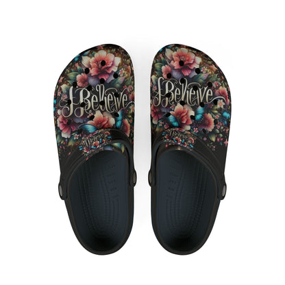 Colorful Floral EVA Foam Shoes with 'Believe' Text - Perfect for Summer and Casual Wear