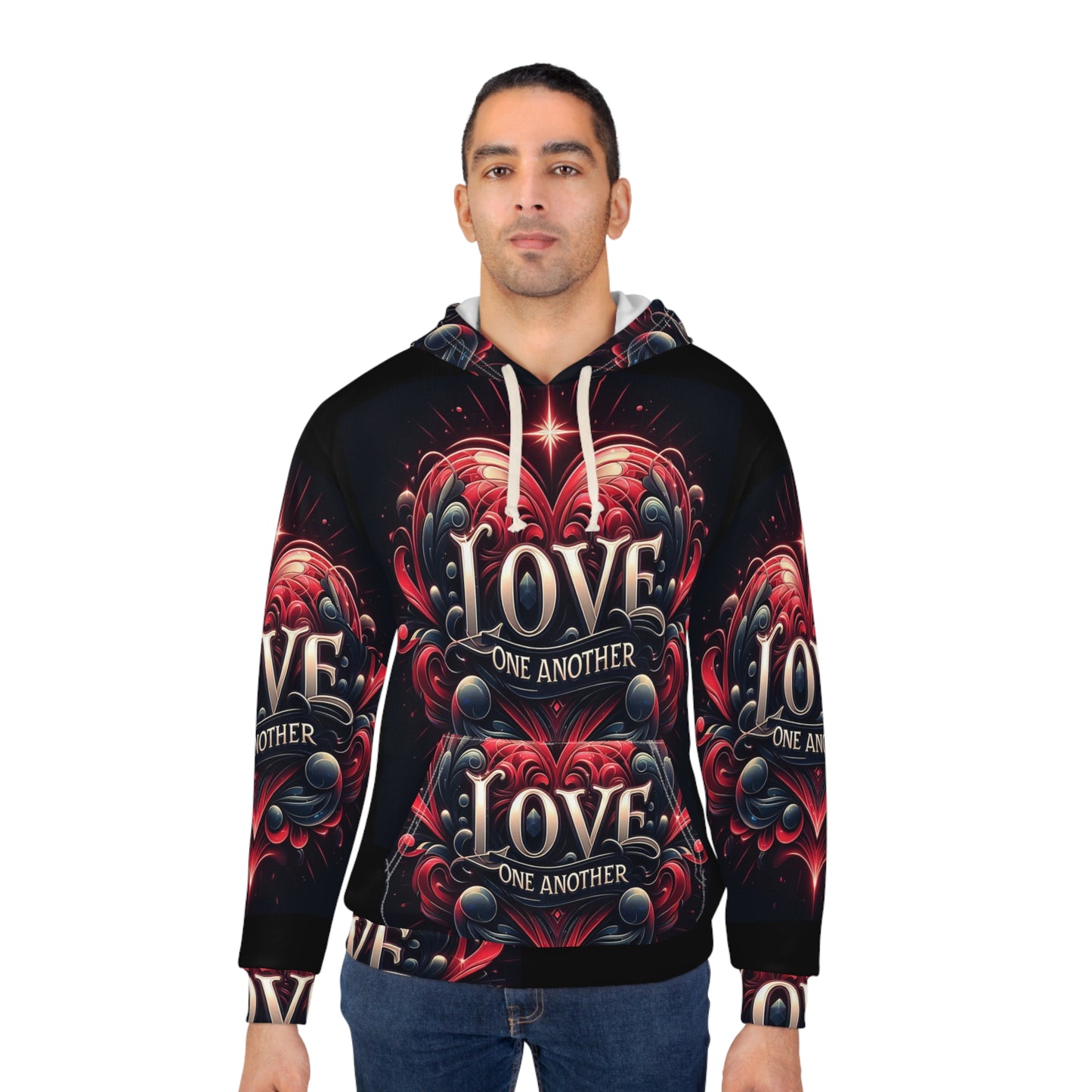 Love One Another Unisex Pullover Hoodie - Romantic Graphic Sweatshirt for Cozy Comfort