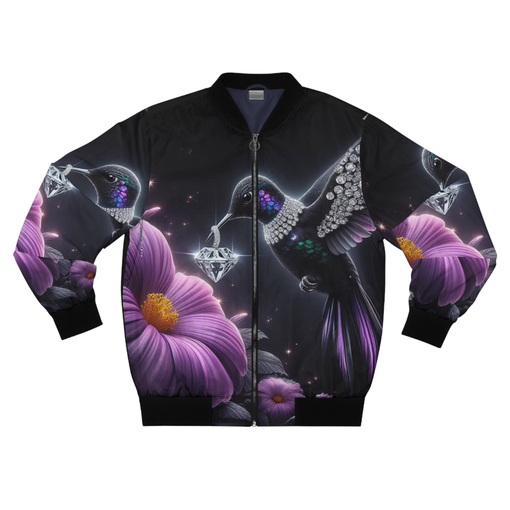 Vibrant Hummingbird Bomber Jacket - Stylish Floral Design for Nature Lovers