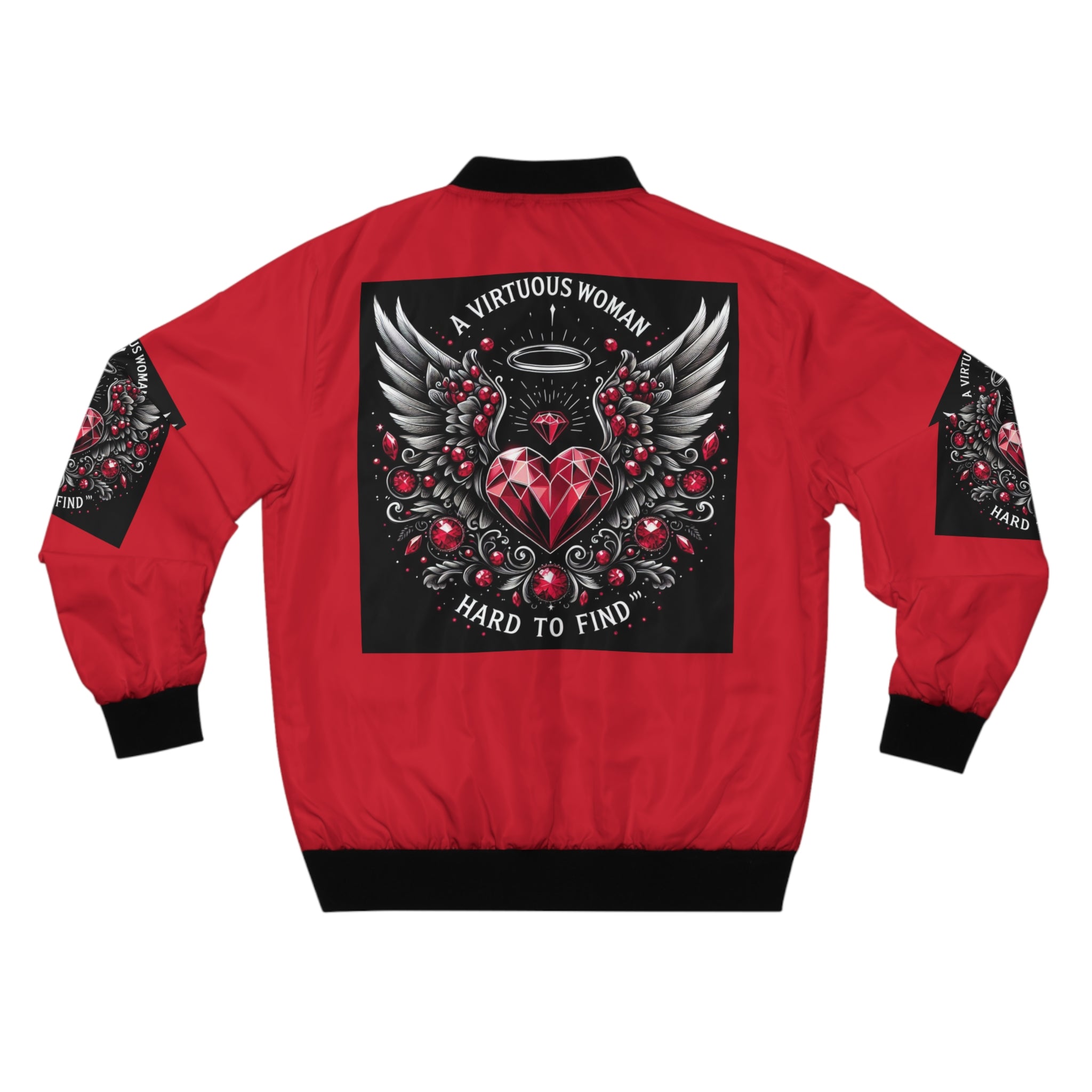 Men's Bomber Jacket - A Virtuous Woman - Red & Black Graphic Design