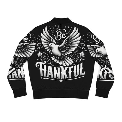 Women's Thankful Bomber Jacket - Stylish, Inspirational Outerwear for Everyday Wear