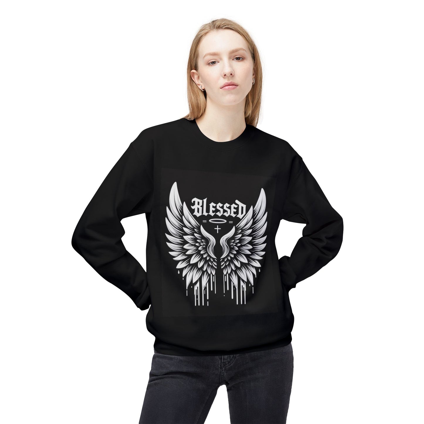 Blessed Wings Unisex Fleece Crewneck Sweatshirt - Softstyle Classic for Faith & Comfort