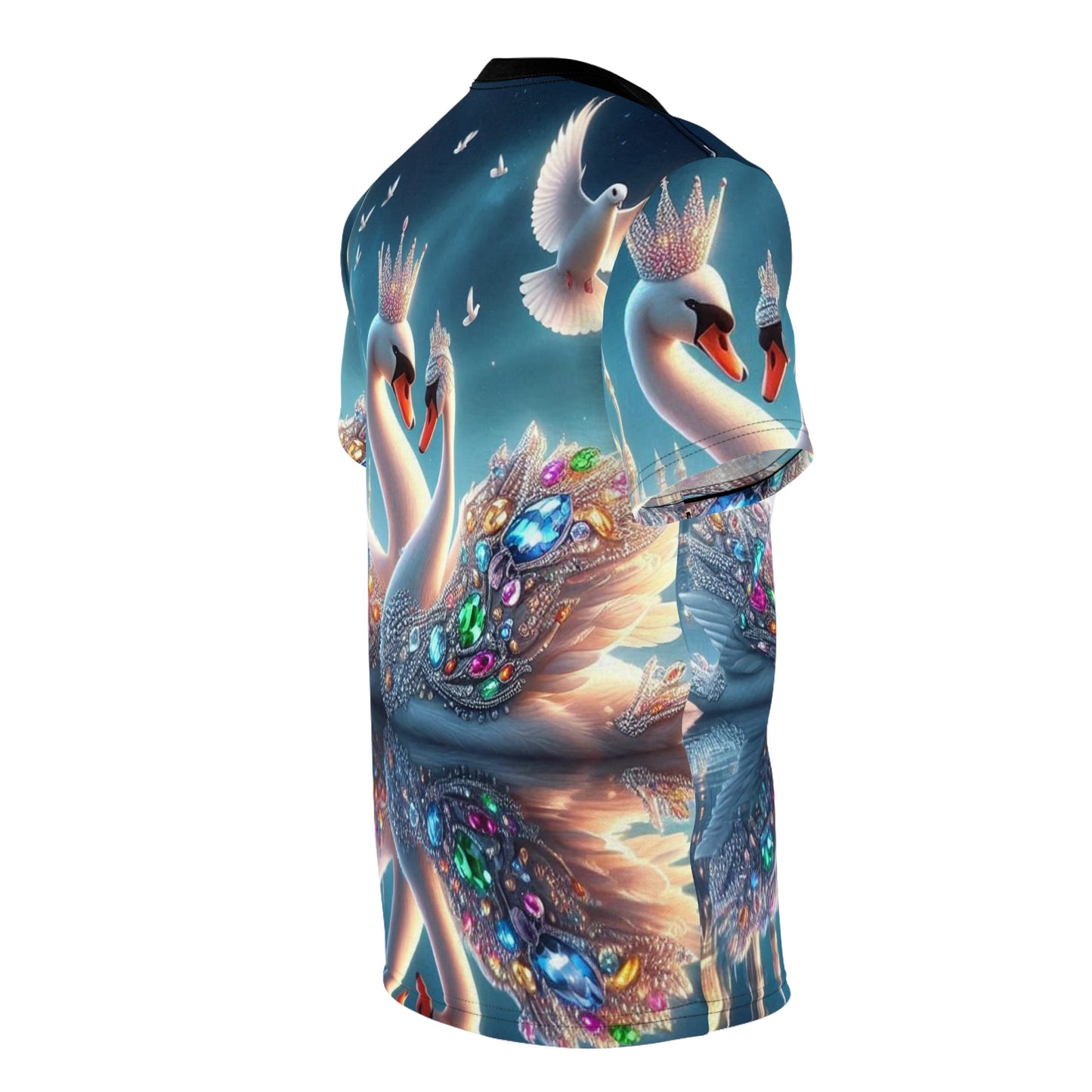 Regal Swan Unisex Cut & Sew Tee - Vibrant Nature Artwork for Nature Lovers and Special Occasions