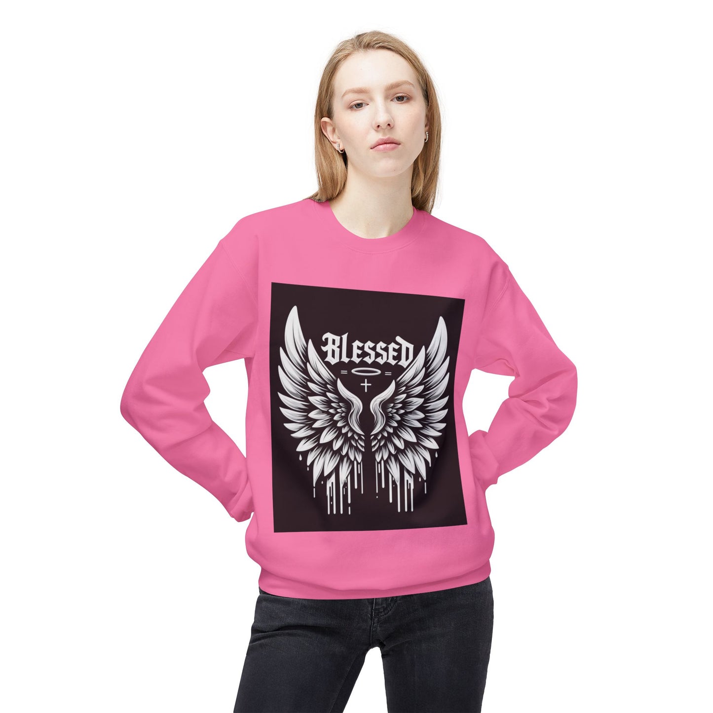 Blessed Wings Unisex Fleece Crewneck Sweatshirt - Softstyle Classic for Faith & Comfort