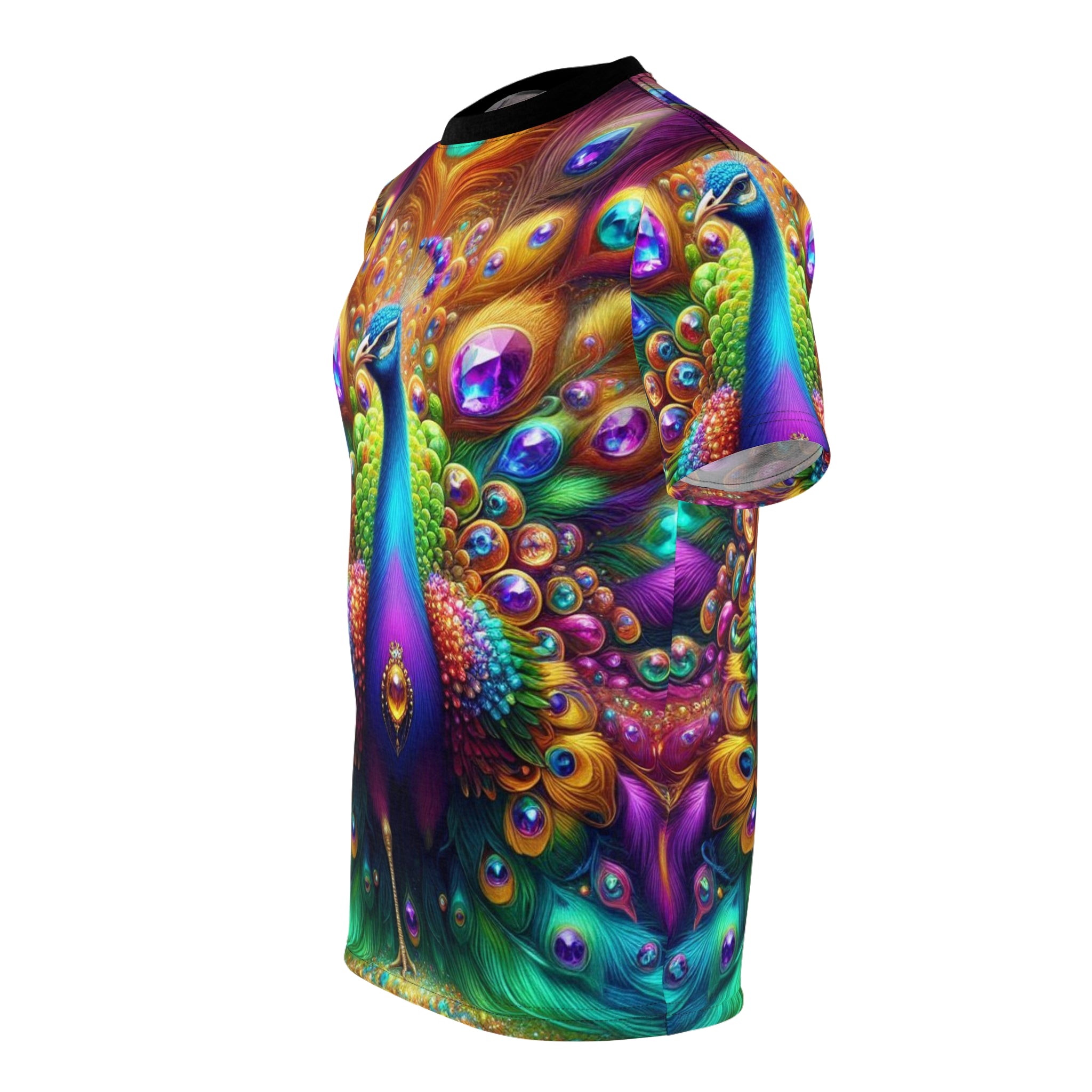 Vibrant Royal Peacock Unisex Cut & Sew Tee - Colorful Artistic Design