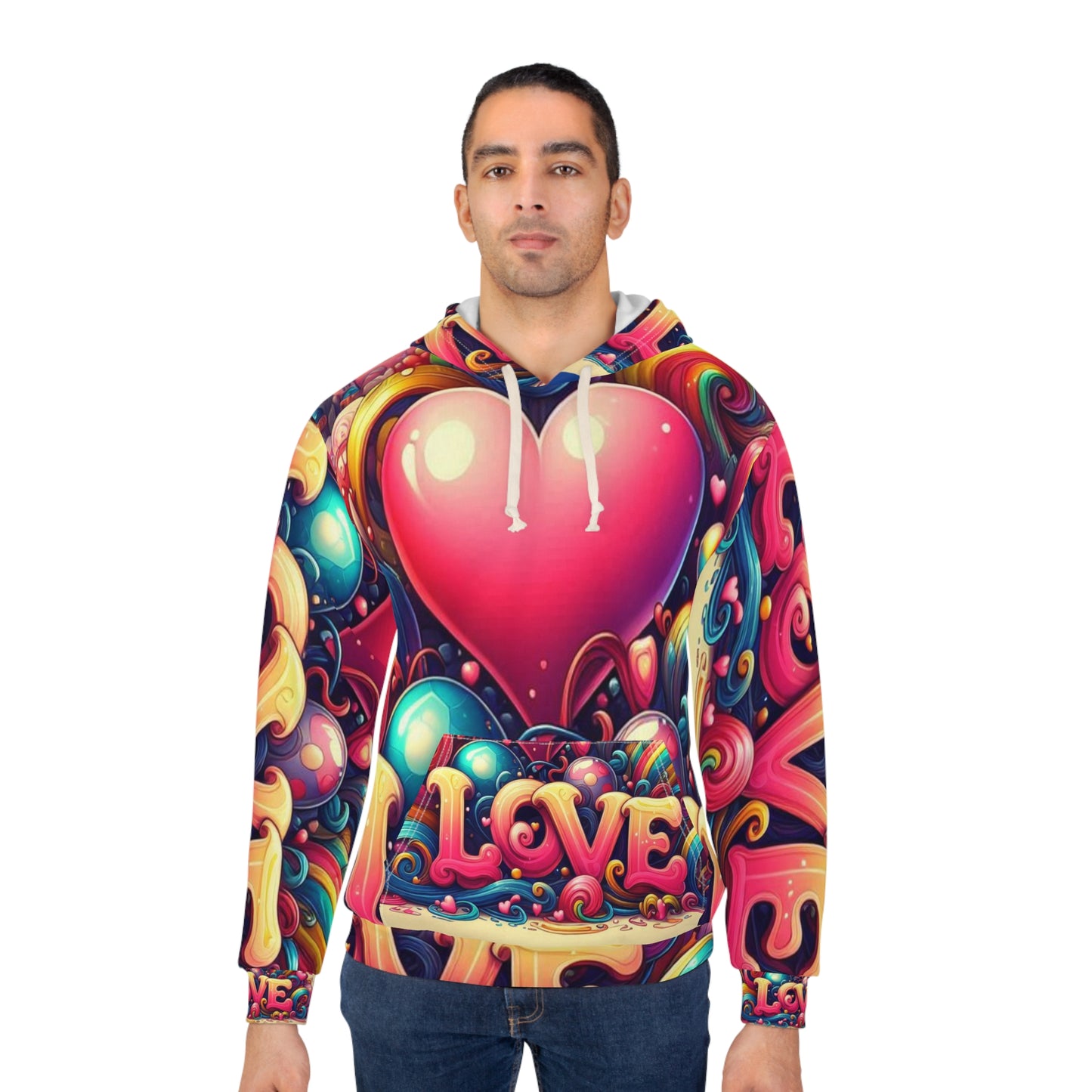 Colorful Love Design Unisex Pullover Hoodie - Perfect for Festivals & Celebrations