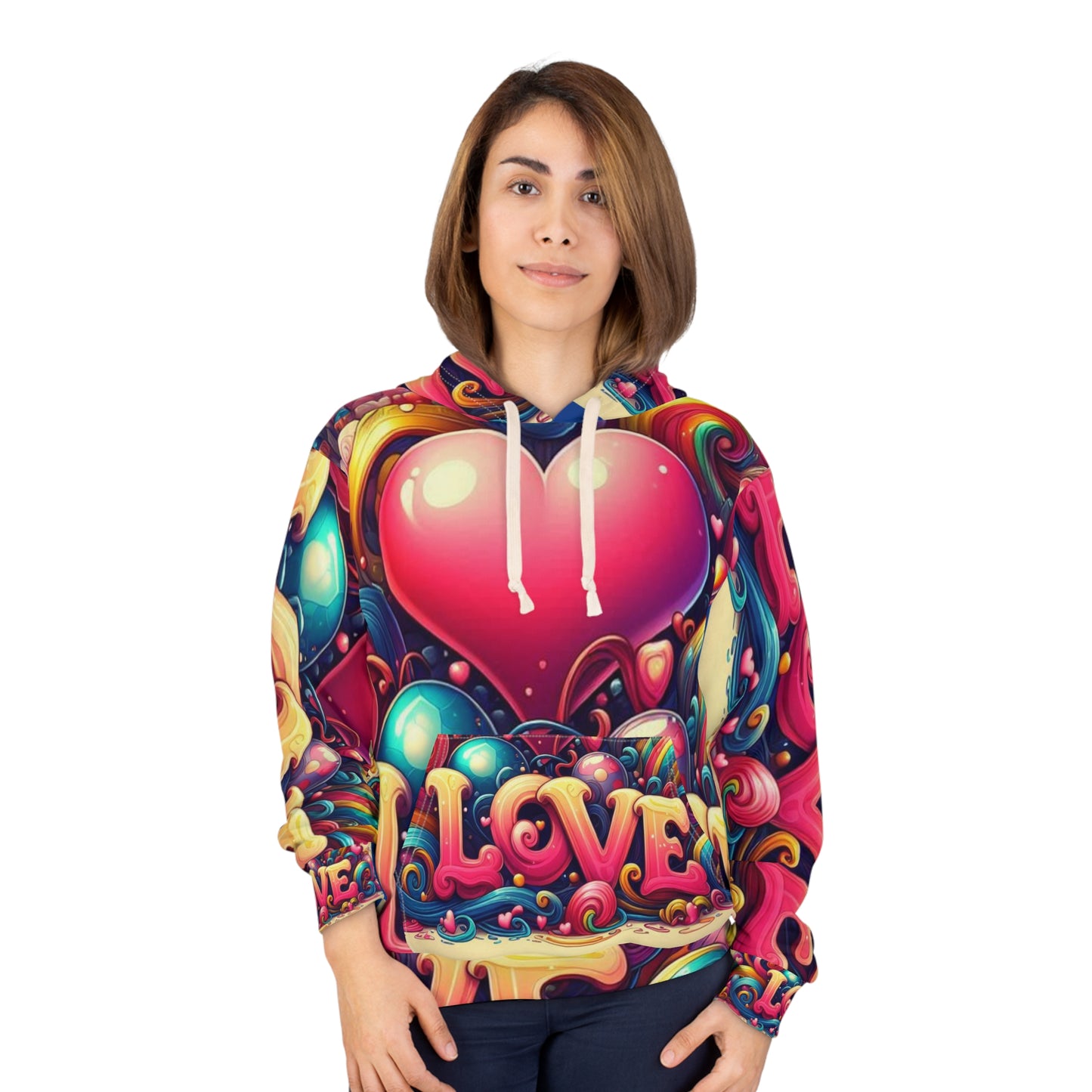 Colorful Love Design Unisex Pullover Hoodie - Perfect for Festivals & Celebrations