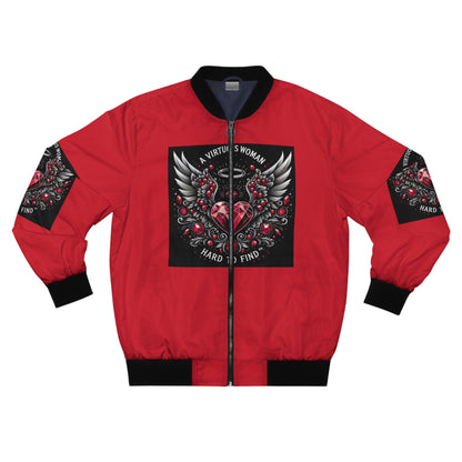 Men's Bomber Jacket - A Virtuous Woman - Red & Black Graphic Design