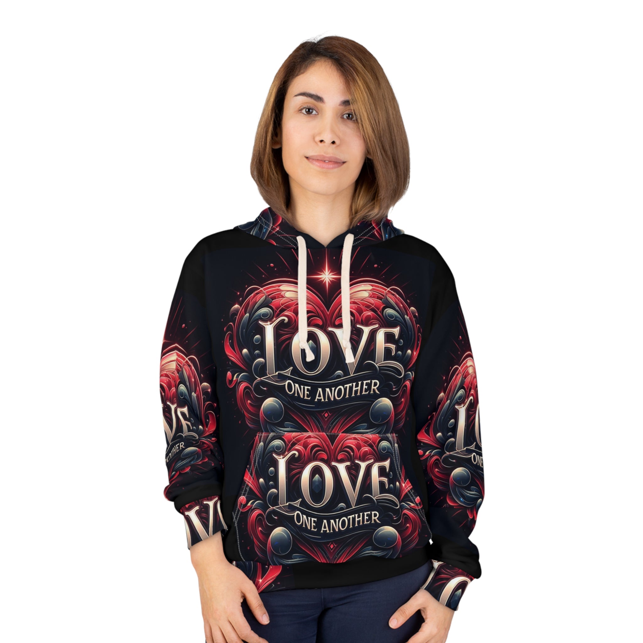 Love One Another Unisex Pullover Hoodie - Romantic Graphic Sweatshirt for Cozy Comfort