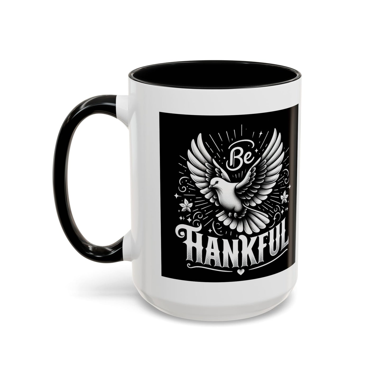 Be Thankful Accent Coffee Mug - Black Winged Design for Daily Inspiration