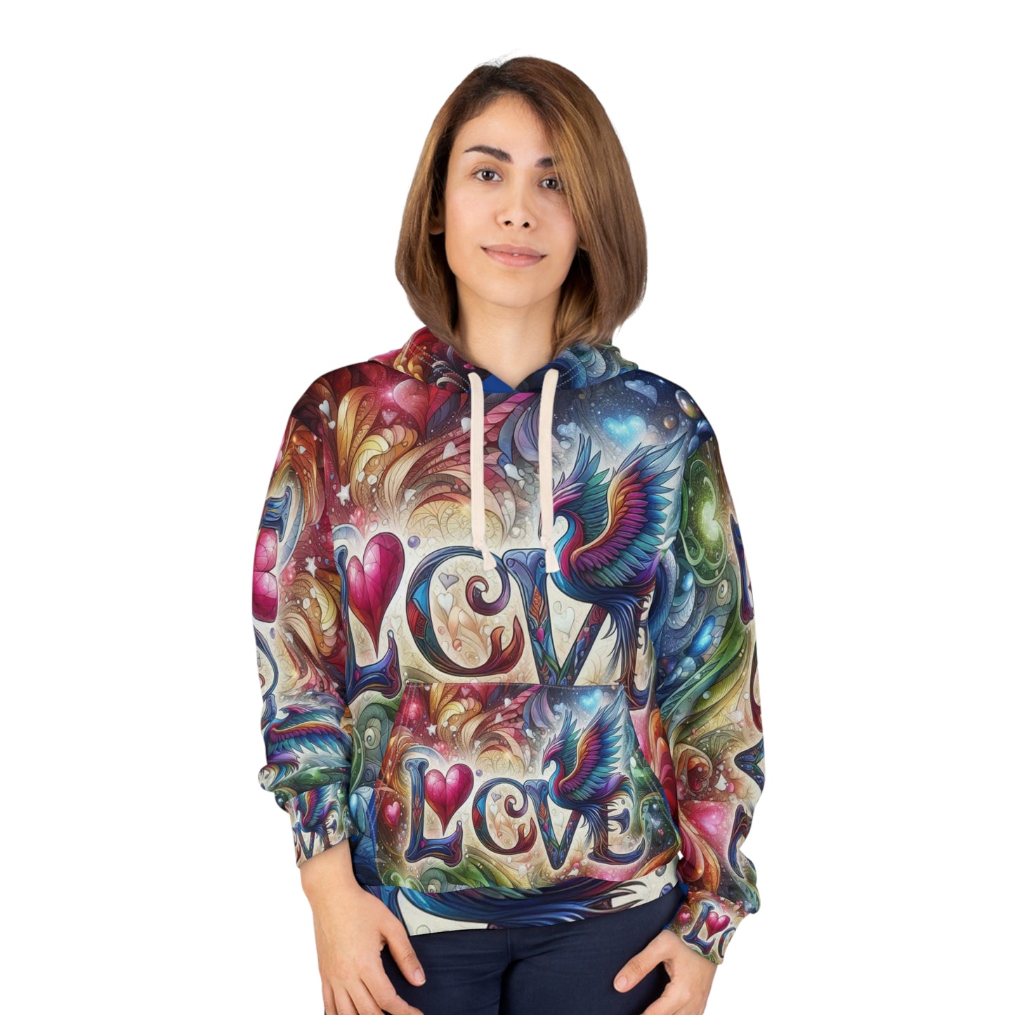 Colorful Love Design Unisex Pullover Hoodie - Perfect for Valentine's Day and Everyday Wear