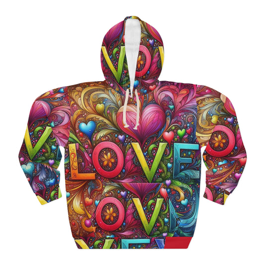 Colorful Love Hoodie | Vibrant Heart Design | Unisex Pullover Sweatshirt