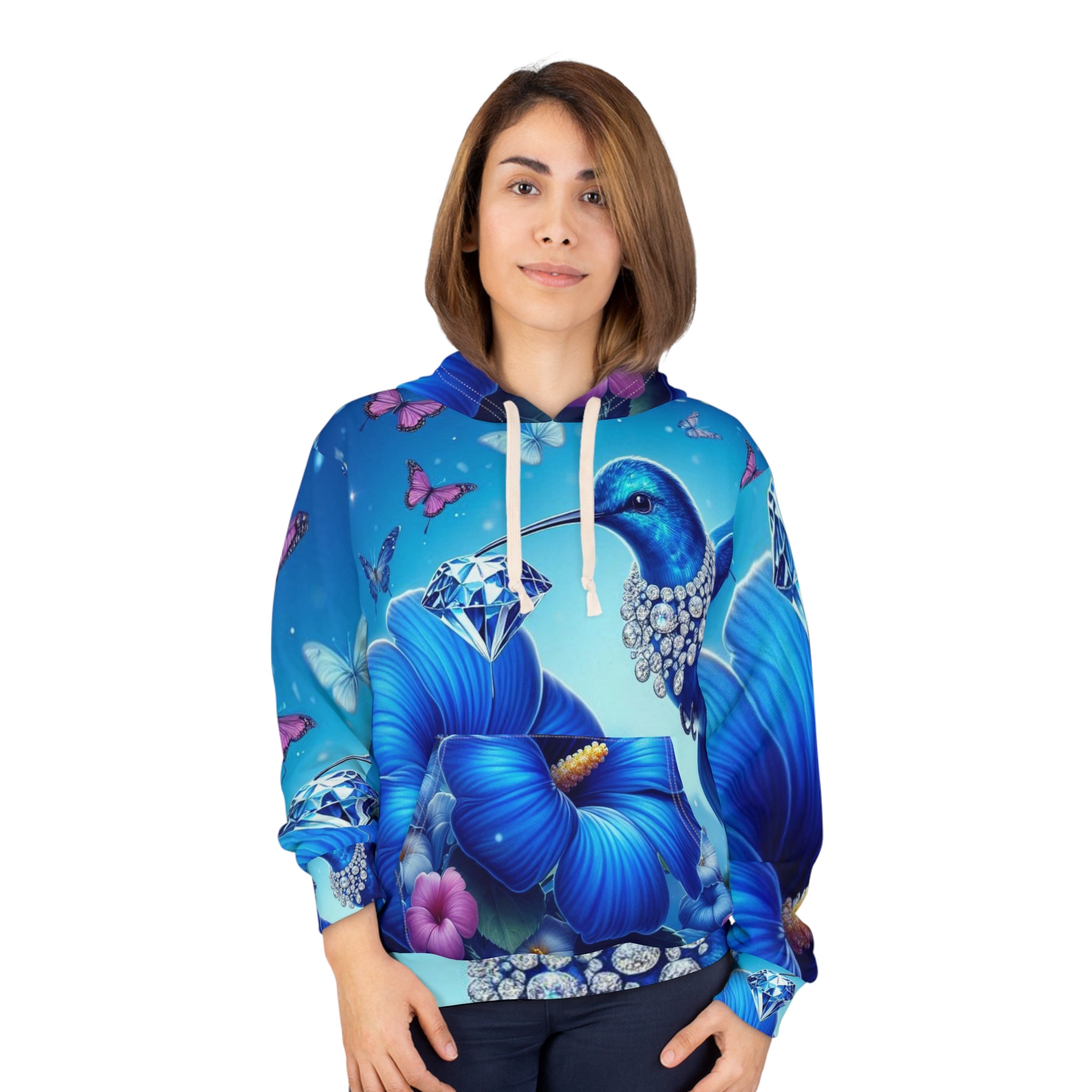 Majestic Floral Hummingbird Unisex Pullover Hoodie - Vibrant Nature-Inspired Design