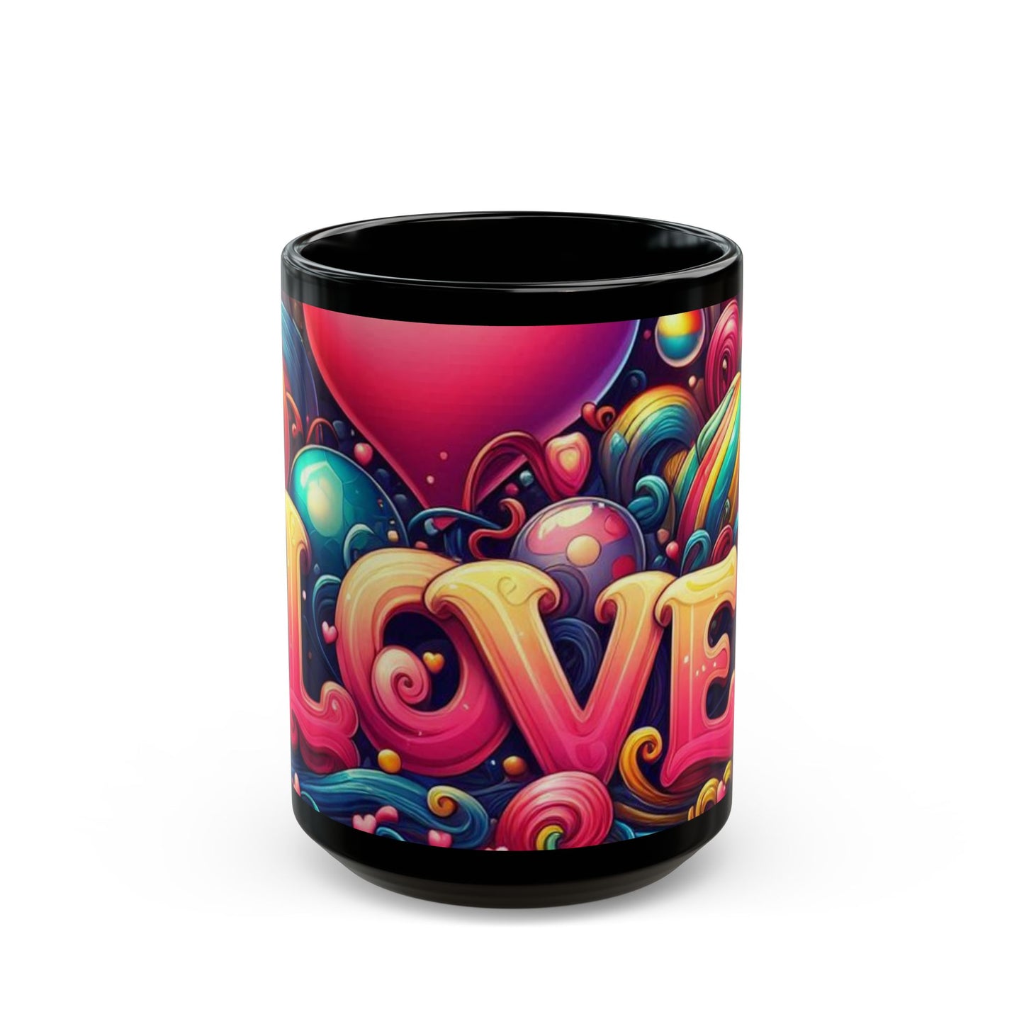 Colorful Love Black Mug – Vibrant Heart Design for Valentine's Day & Everyday Joy