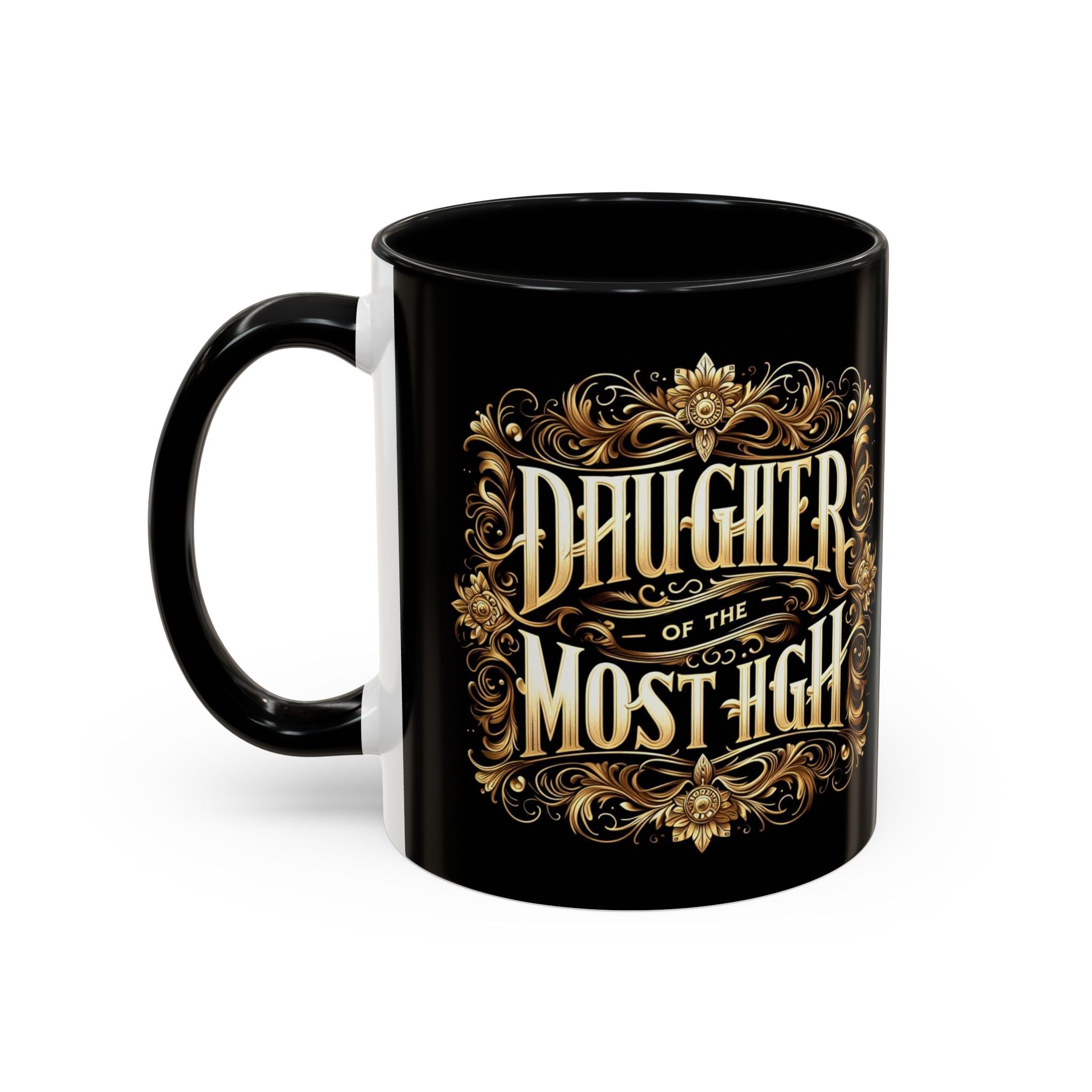 Daughter of the Most High Accent Coffee Mug | Elegant Black Ceramic | Perfect Gift for Celebrations