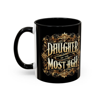 Daughter of the Most High Accent Coffee Mug | Elegant Black Ceramic | Perfect Gift for Celebrations