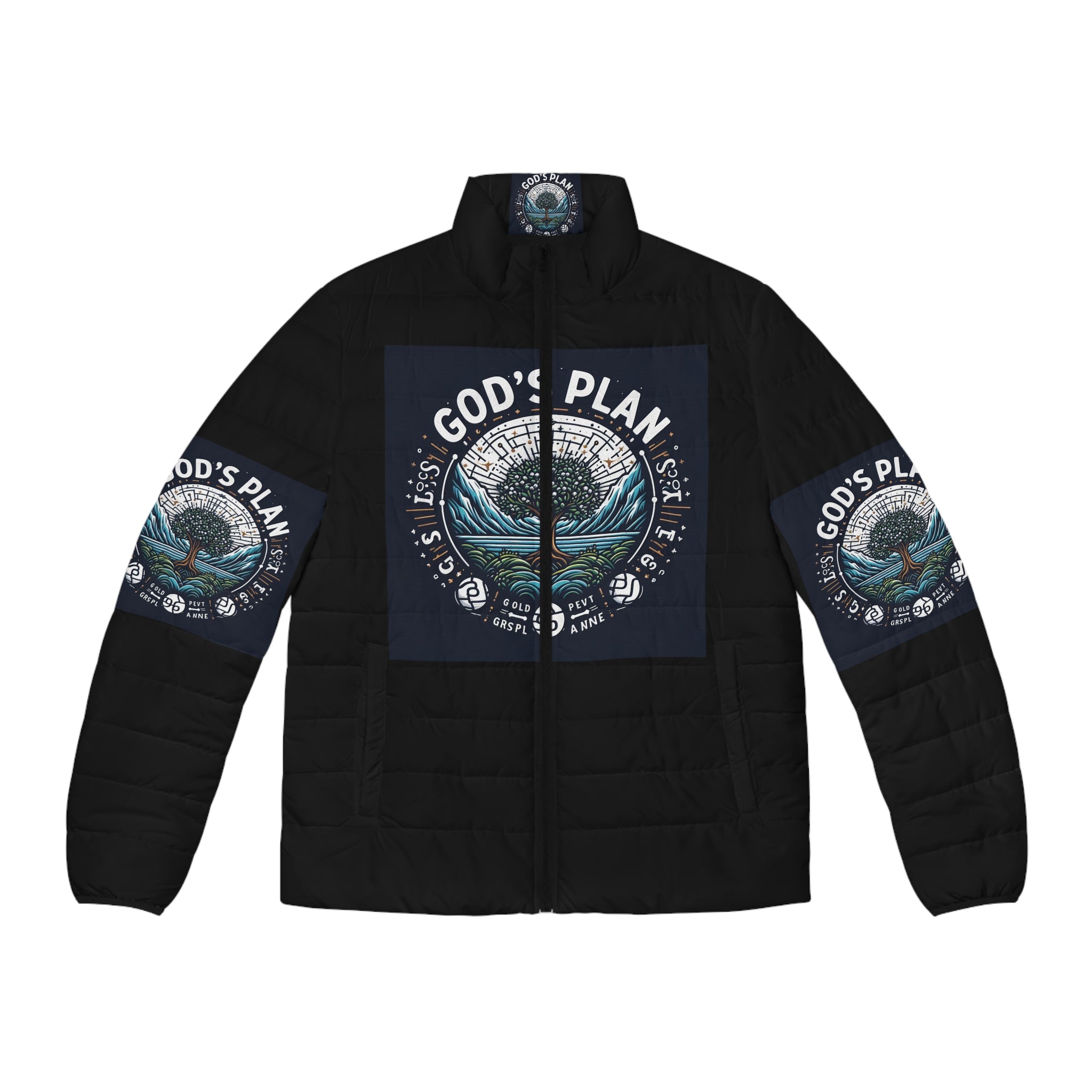 Men's Puffer Jacket - God's Plan Design for Faith & Inspiration