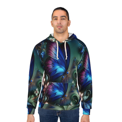 Vibrant Butterfly Unisex Pullover Hoodie - Artistic Floral Design