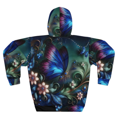 Vibrant Butterfly Unisex Pullover Hoodie - Artistic Floral Design