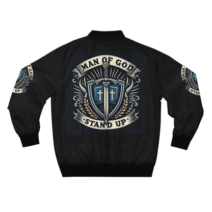 Men's Bomber Jacket - 'Man of God, Stand Up' Inspirational Design