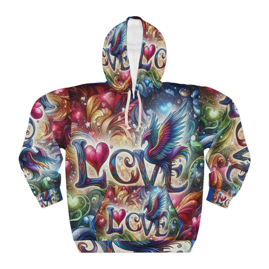 Colorful Love Design Unisex Pullover Hoodie - Perfect for Valentine's Day and Everyday Wear