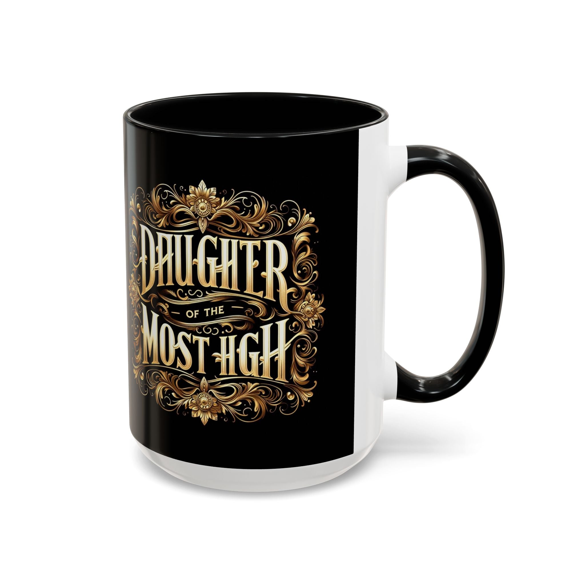 Daughter of the Most High Accent Coffee Mug | Elegant Black Ceramic | Perfect Gift for Celebrations