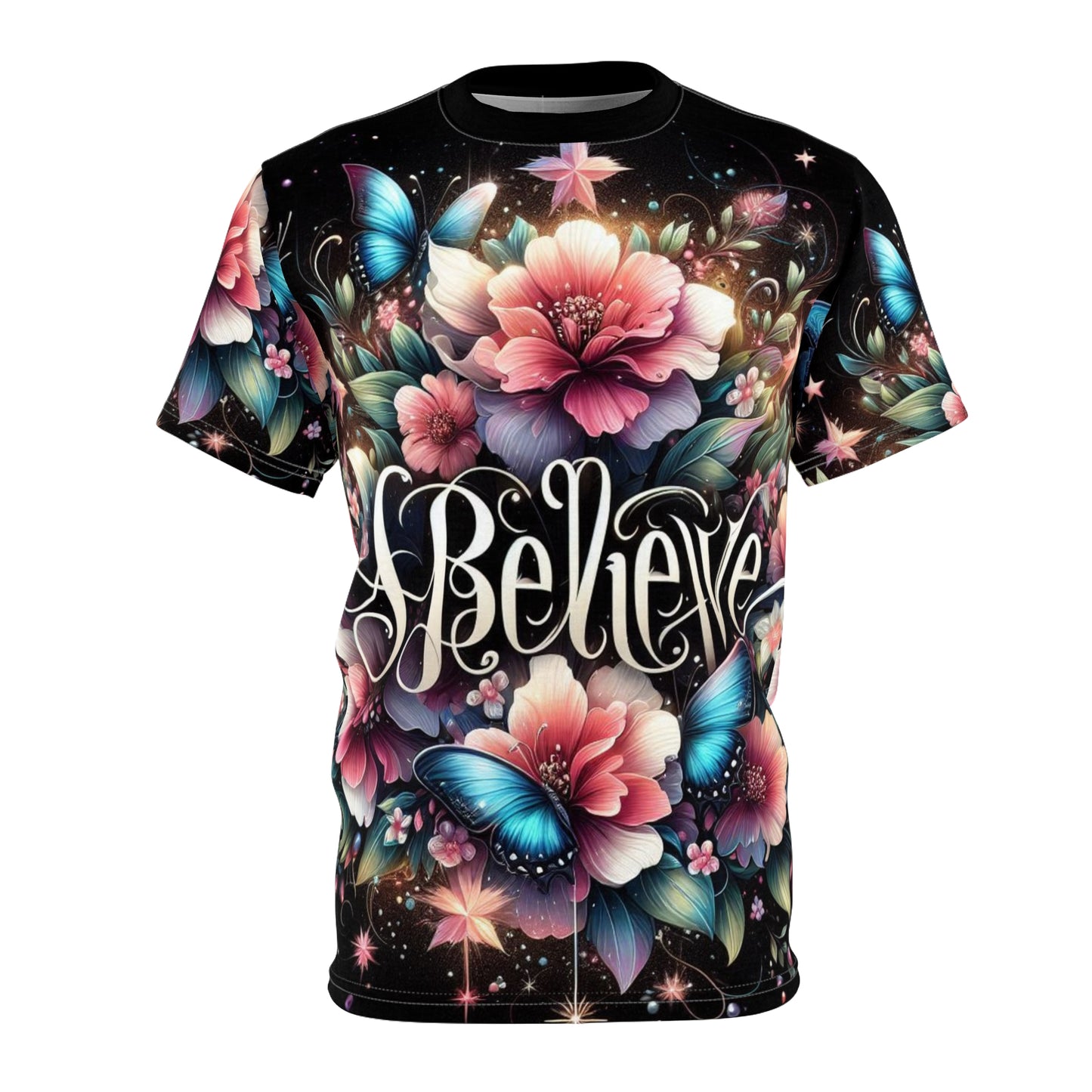 ‘Believe’ Floral Butterfly Unisex Tee - Vibrant Art Tee for Inspiration and Positivity